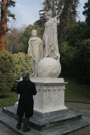 Contemplating Dante and Beatrice's statue in Bellagio, Italy